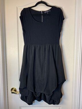 Contemporaine Simons Black Mixed Media Artistic Bubble Hem Midi Dress Size L